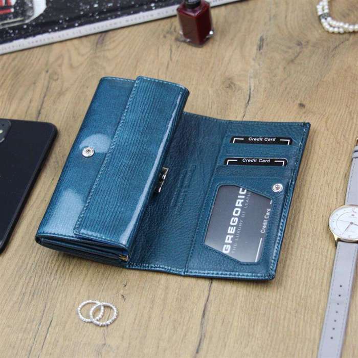 Dámska peňaženka Gregorio LN-107 z prírodnej kože v modrej farbe s horizontálnou orientáciou a ochranou RFID 